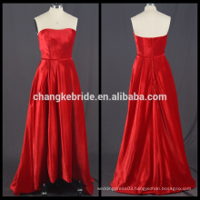 Real Photos Strapless Velvet Red Evening Dress High Low Ball Gown